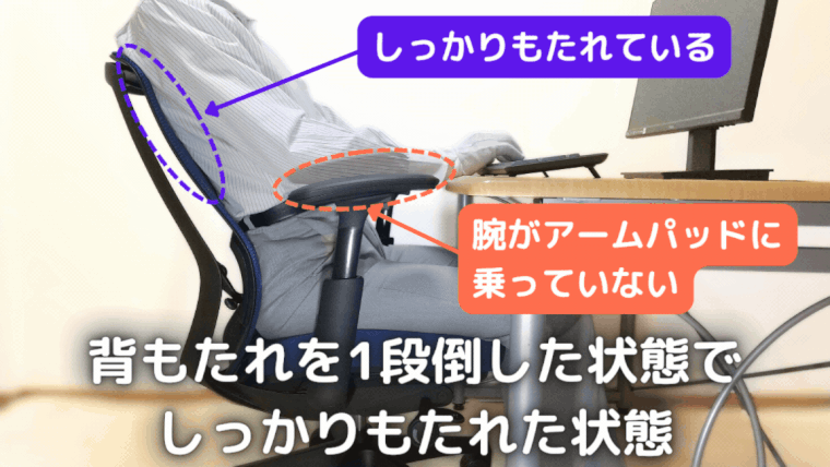 シルフィーの後傾姿勢におけるアームレストの使い勝手