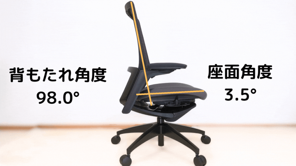フィノラのリクライニングの背もたれと座面の角度